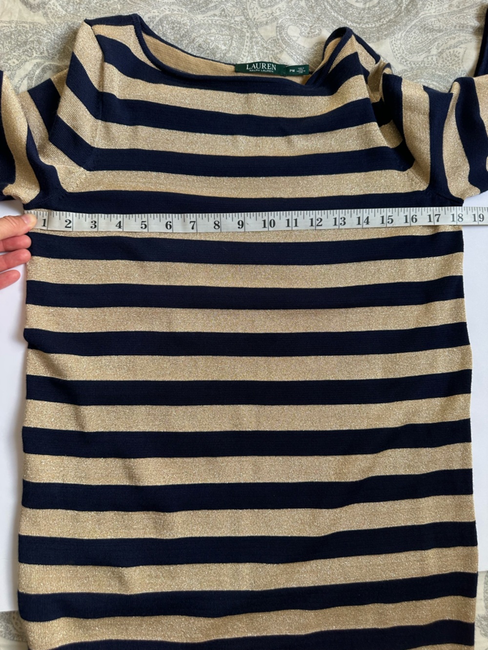 Lauren Ralph Lauren Women’s Navy & Gold Long Sleeve Knit Sheath Dress- Medium - Picture 6 of 10